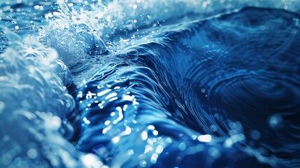 Poster - Blue water swirling with dynamic wave formations Close-up photo with clean background