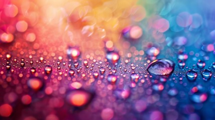Aufkleber - Close-up image of water droplets on a brightly colored surface with vivid and contrasting hues blending together