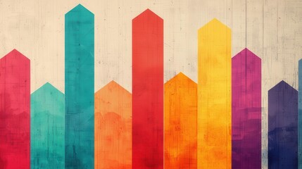 Colorful abstract bar graph design on textured background for data visualization and infographics.