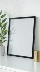 Picture frame for mockup on white desk and white background. Poster Frame