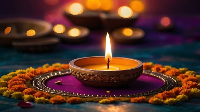 Happy Diwali decorated background on the night