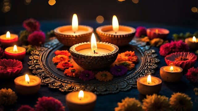 Happy Diwali decorated background on the night