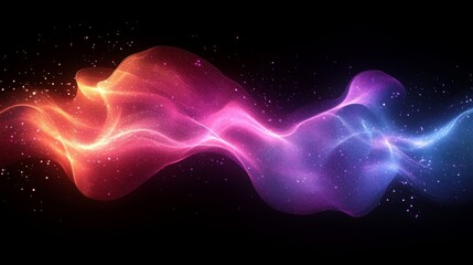 Poster - The background is adorned with a defocused blue pink green radiance texture with a blurred neon overlay.