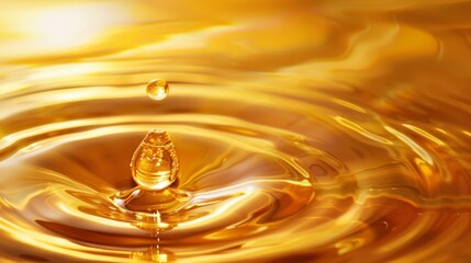 Aufkleber - Golden serum drop creating ripples around a shiny ball Close-up photo with clean background