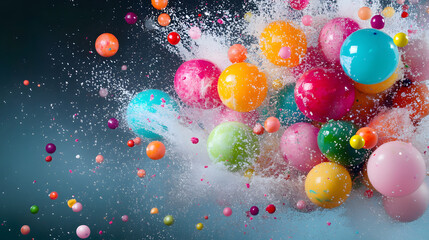 Colorful water balloons burst in vibrant explosion of joy and fun