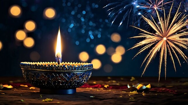 Happy Diwali decorated background on the night