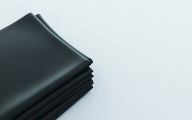 Poster - Stack of smooth, black leather sheets neatly organized on a light surface ready for crafting or design projects