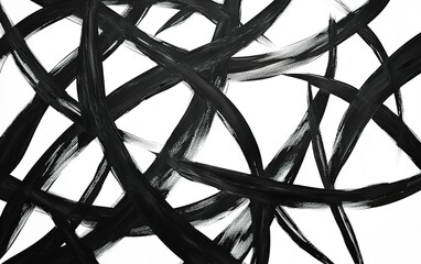 Poster - Abstract black brush strokes create a dynamic pattern on a white background, highlighting artistic expression and movement