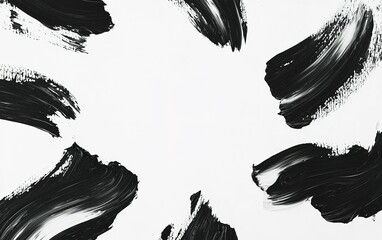 Poster - Abstract black brush strokes create a striking design on a white background suitable for creative projects