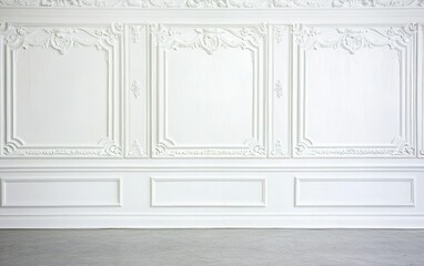Poster - Elegant textured wall with intricate molding design in a minimalist room, showcasing architectural craftsmanship