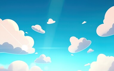 Poster - Bright daytime sky filled with fluffy clouds creating a serene atmosphere on a sunny afternoon