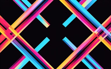 Aufkleber - Vibrant geometric pattern of intersecting colored lines against a black background, creating a modern artistic design