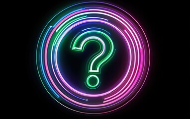 Poster - colorful neon question mark inside a vibrant circular design against a dark background