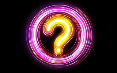 Poster - brightly colored question mark glows against a dark background, symbolizing curiosity and inquiry il