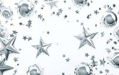 Falling silver stars and ornaments create a festive atmosphere for celebrations, perfect for seasonal decorations and events