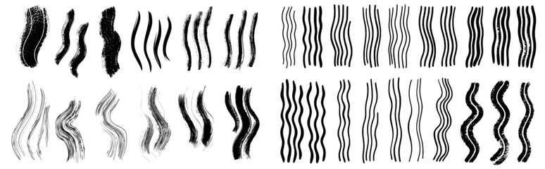 Poster - Doodle set with chalk lines, charcoal highlights. Pencil underlines, crayon strips, brush lines in sketch style. White background with grunge texture. Hand drawn modern illustration isolated on