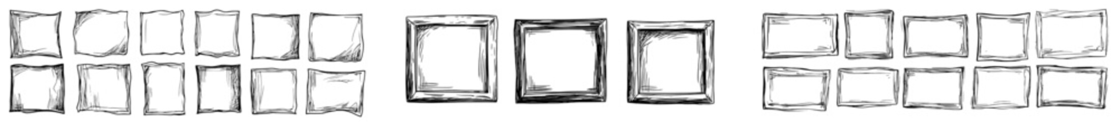 Poster - hand-drawn chalk and crayon frames set. grunge rectangle and square shape on white background. stock