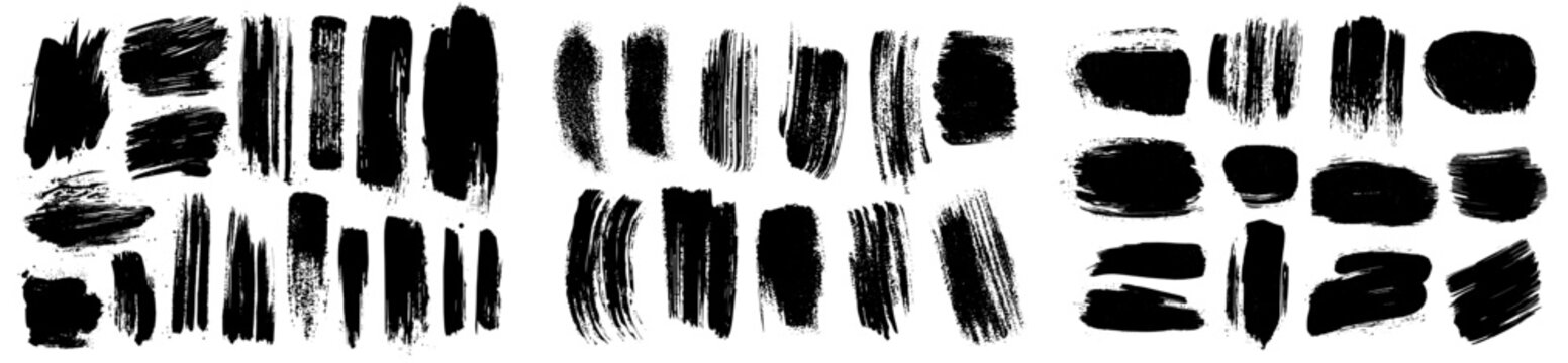 Hand drawn bush strokes, creative collection of backgrounds, badges, text space, design elements, black bush strokes