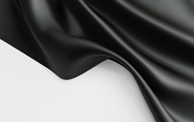 Poster - A close-up view of elegant black fabric draping gracefully against a light background, showcasing its smooth texture and sheen