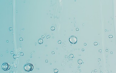 Poster - Bubbles rising through clear water against a soft blue background creating a tranquil underwater atmosphere