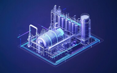 Poster - Detailed representation of a modern industrial plant showcasing advanced technology and equipment in a digital format
