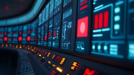 Poster - Futuristic Control Room with Interactive Screens