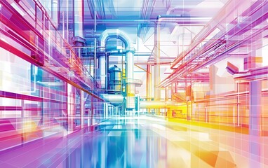 Poster - Vivid and vibrant industrial facility interior showcasing modern architecture and advanced design elements during daytime