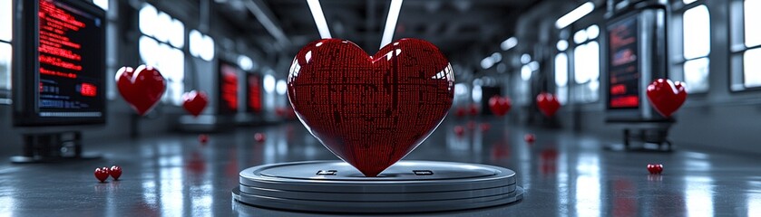 Poster - Digital Heart Love Symbol in Futuristic Setting