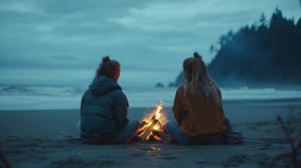 Wall Mural - Evening Beach Campfire with Friends