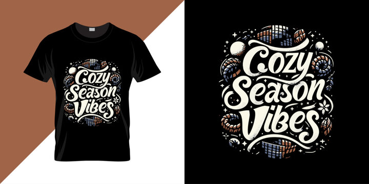 Cozy Season vibes lettering typography. Hand lettering  Vector typography for posters, T shirt, banners, greeting cards, home decor, mugs, clothes