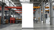 © Tark - Blank Roll Up Banner Mockup in Industrial Setting - A white roll up banner mockup standing in an industrial setting. Generative AI