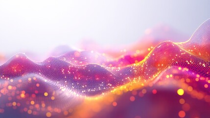 Poster - A mesmerizing abstract portrayal of quantum finance, where clusters of luminous dots and graphs dance across