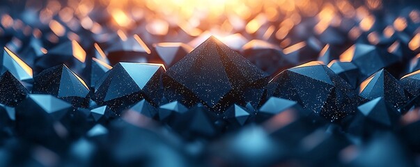 Poster - Abstract Geometric Shapes with Blue and Orange Glow 3D Rendering