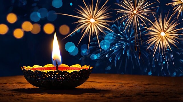 Happy Diwali decorated background on the night