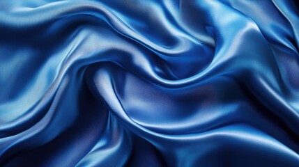 Poster - flowing blue silk fabric with a wavy texture in motion