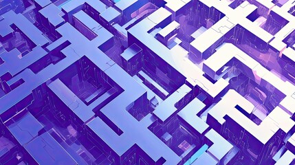 Poster - Abstract Purple and White Geometric Pattern with Interlocking Cubes