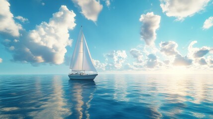 Wall Mural - Sailboat on Tranquil Sea at Sunrise