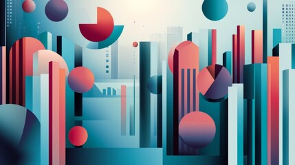 Poster - Abstract Urban Landscape with Geometric Shapes