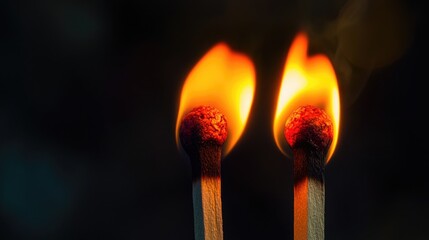 Two matches ignited against a dark backdrop