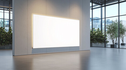 Poster - spacious interior with blank backlit movie screen and greenery