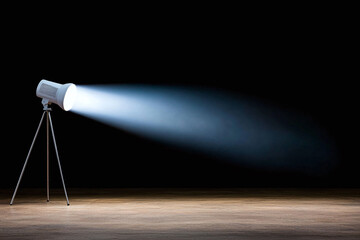 Poster - cinema projector casting bright light beam in dark room