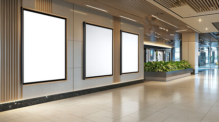 Poster - Empty display frames in modern interior space with plants