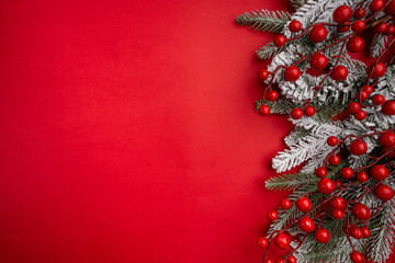 Wall Mural - christmas and happy new year 2025 with glitter decorations on red bright background. holiday party d