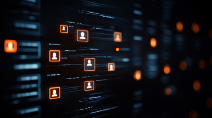 Leinwandbilder - A digital interface displaying interconnected user icons and data streams, suggesting networks and information flow.