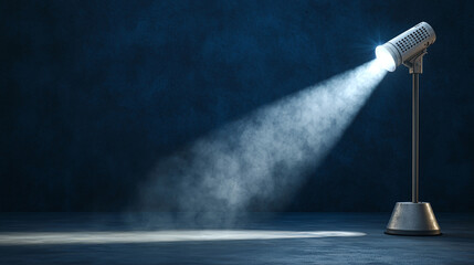 Poster - spotlight illuminating dust particles in dark atmosphere