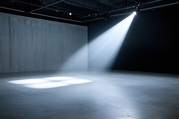 Poster - beam of light illuminating empty theater space with concrete walls
