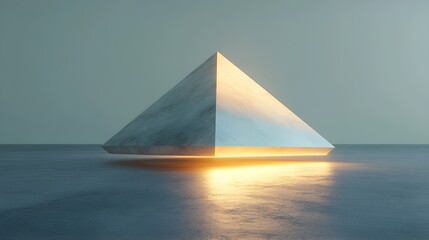 Poster - Glowing Pyramid on Reflective Surface   Abstract Minimalist 3D Render