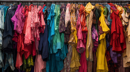 Colorful Clothing Hanging on Racks   Fashion  Texture  Retail  Shop  Closet  Style   Desig