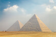 View of the ancient egyptian pyramids of Cheaps (or Khufu) and Khafre in Giza near Cairo, Egypt