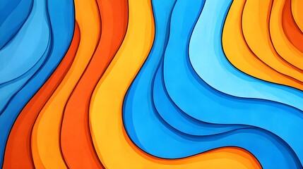 Poster - Abstract Blue Orange Wavy Lines Background